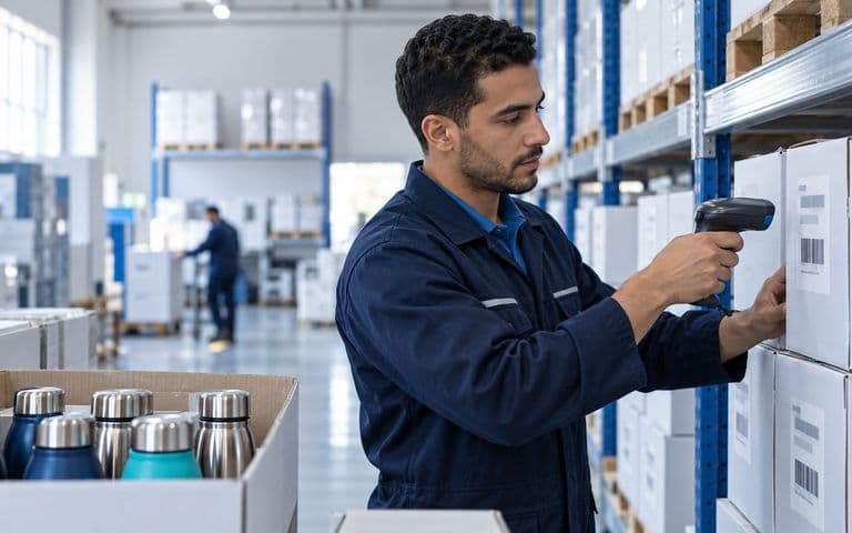 Neatly organized machined parts and components laid out in a clean manufacturing workshop, representing stock that is tracked and reserved