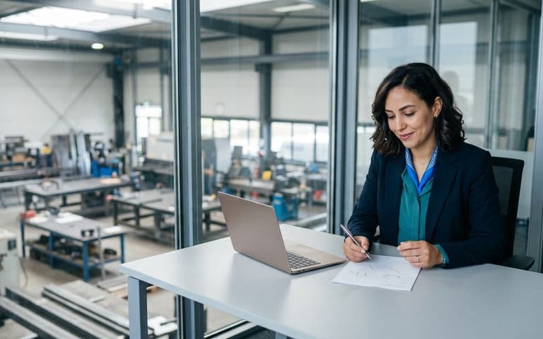Un acheteur vérifie les mentions obligatoires d'une facture fournisseur au poste de réception d'une PME industrielle au Maroc