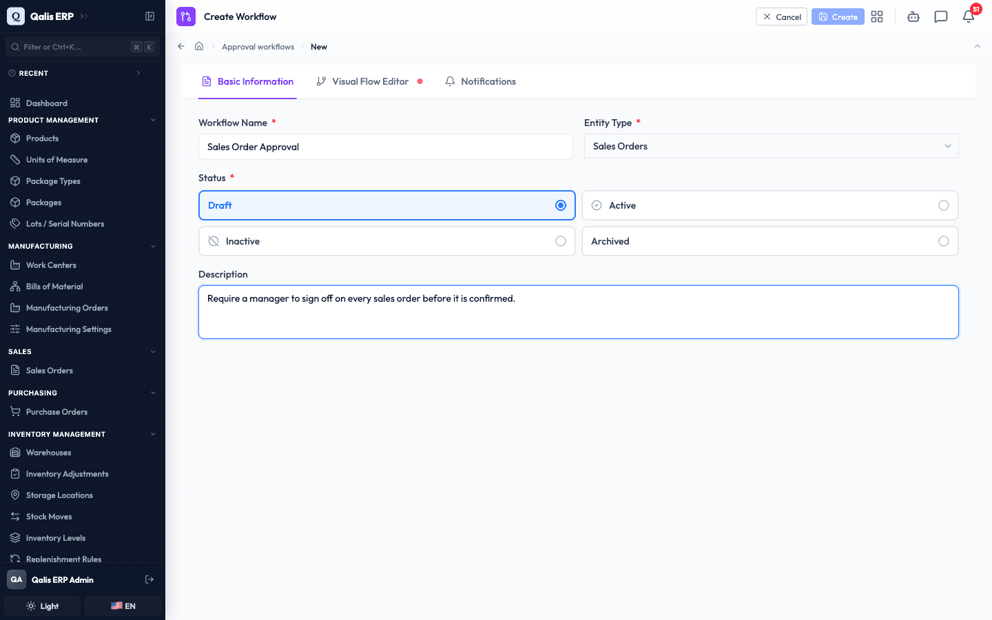 The Basic Information tab with a name, entity type, draft status and description filled in