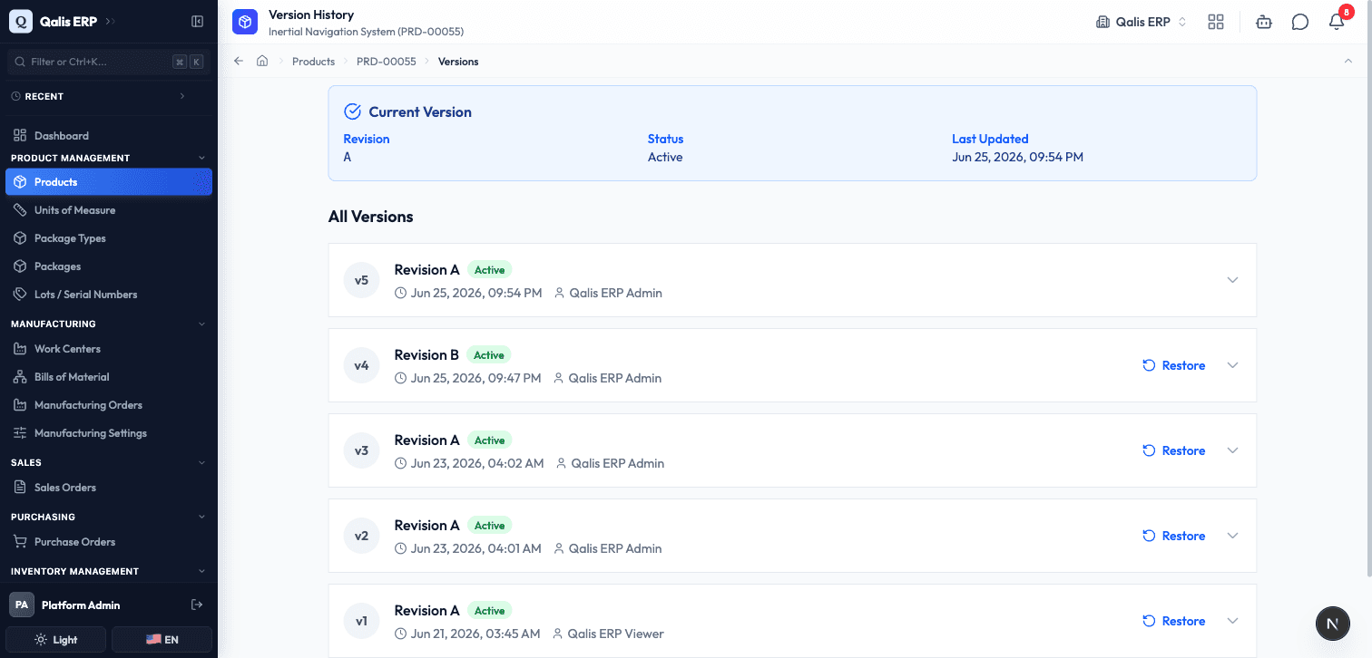 The version list after a restore, showing a new latest version that matches the restored content