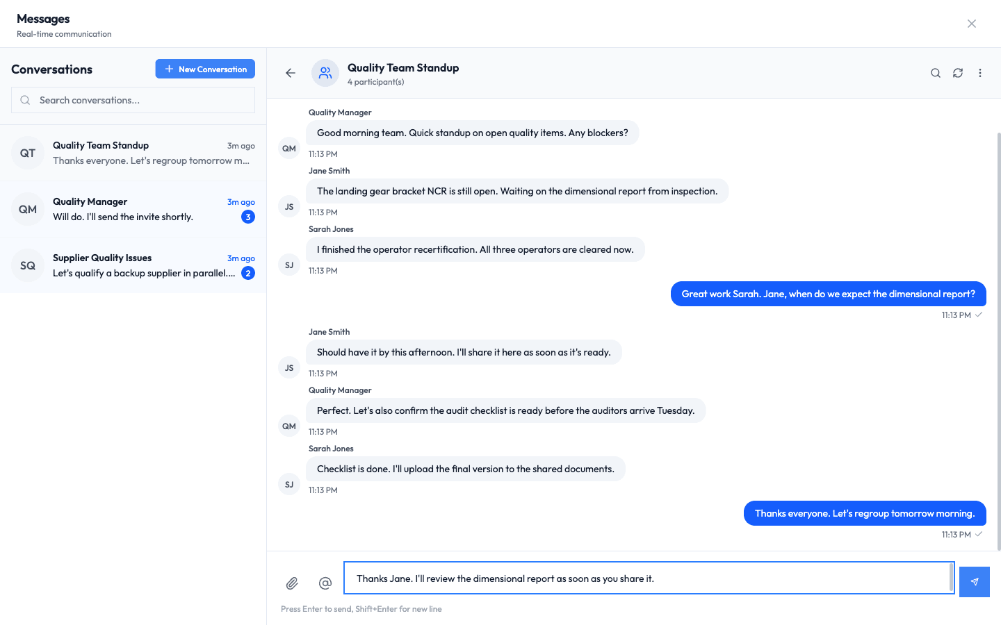 The message box at the bottom of a conversation with a typed message and the send button active