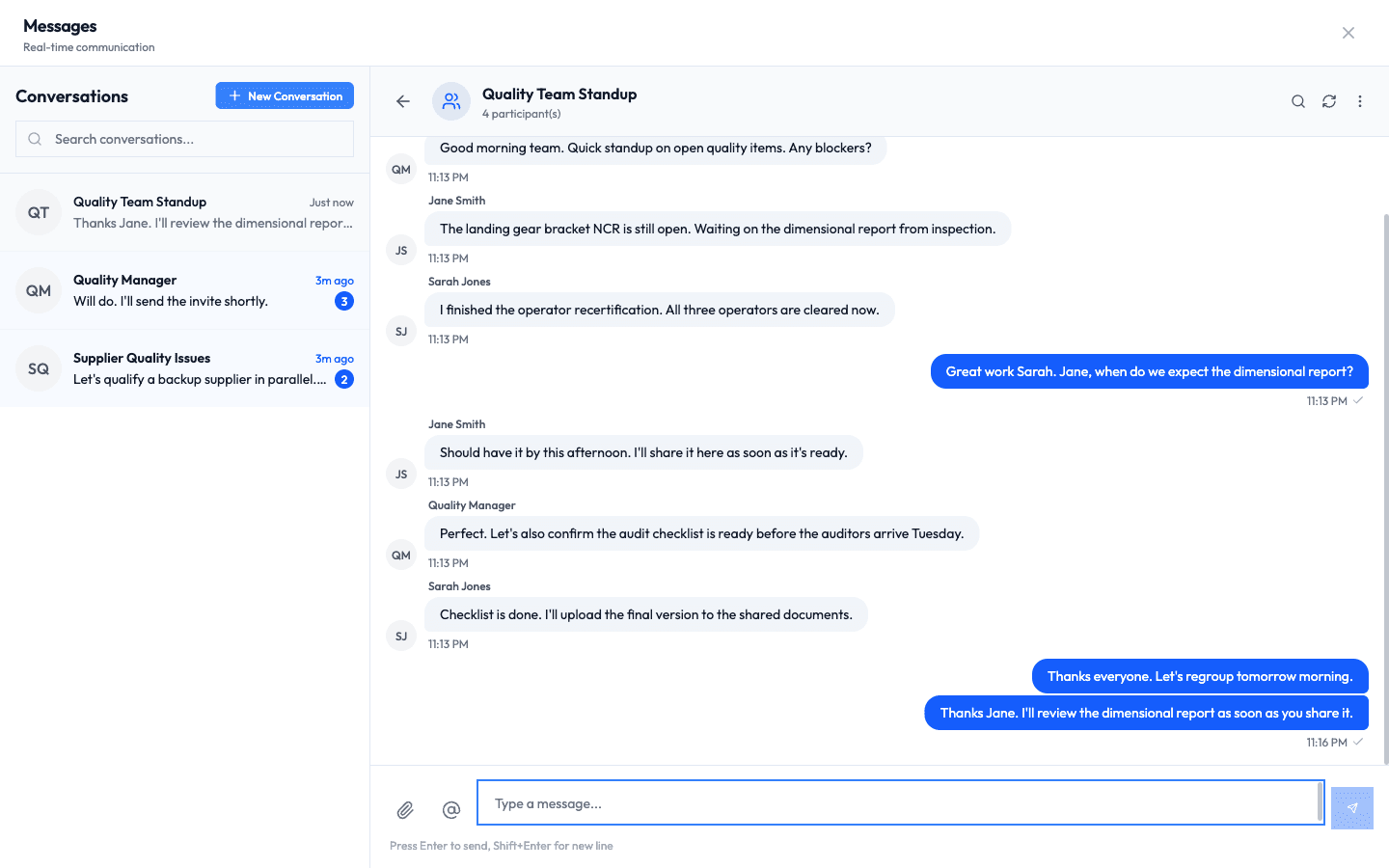 The conversation after sending, with the new message shown as a blue bubble at the bottom