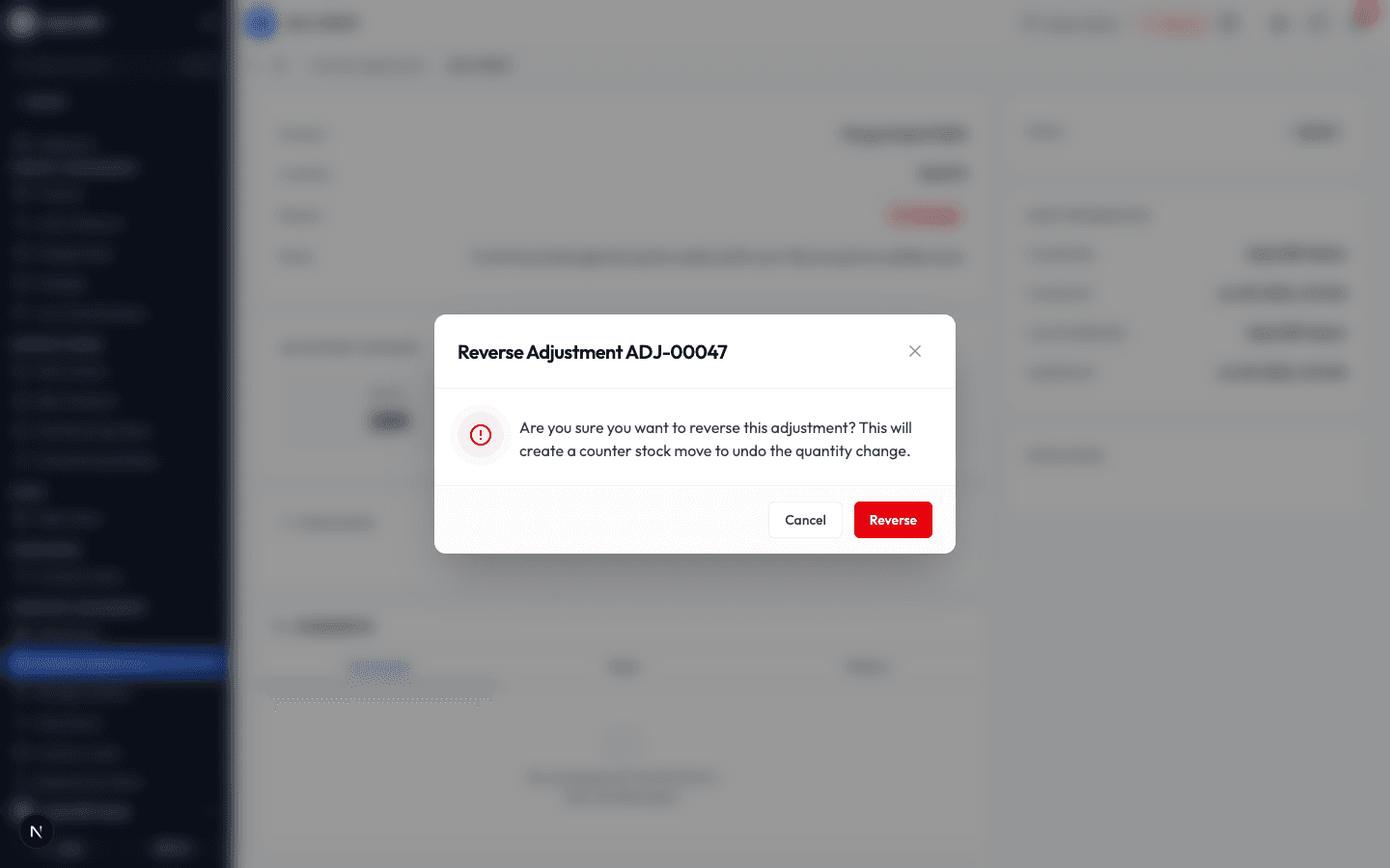 The reverse confirmation box asking you to confirm the reversal