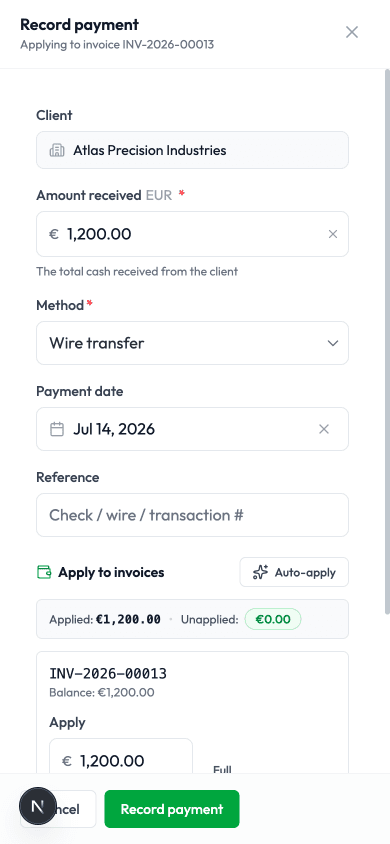 The Record payment sheet sliding up from the bottom of a phone screen