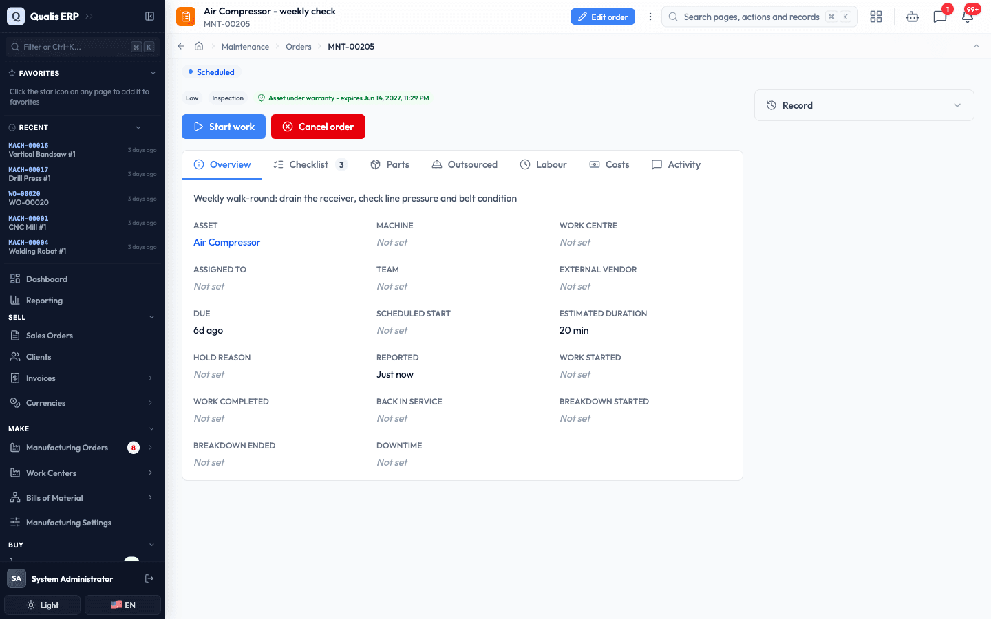 The generated job in Scheduled status with its three-step checklist ready
