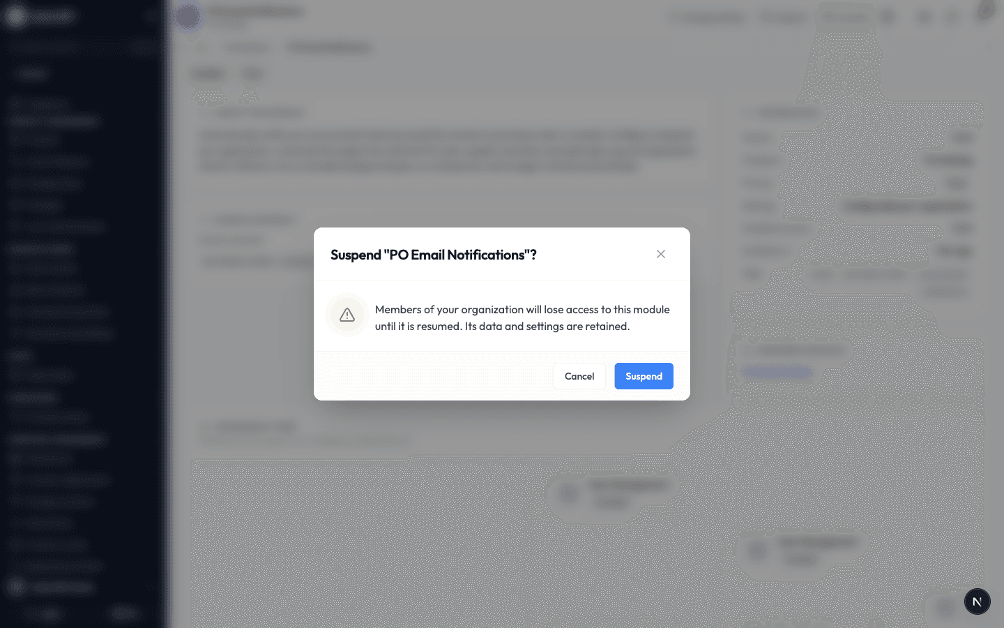 The suspend confirmation dialog