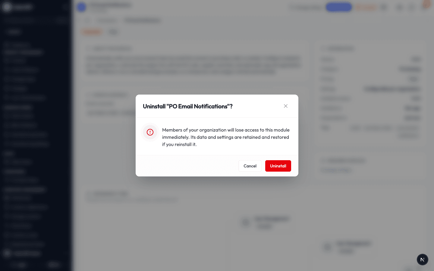 The uninstall confirmation dialog
