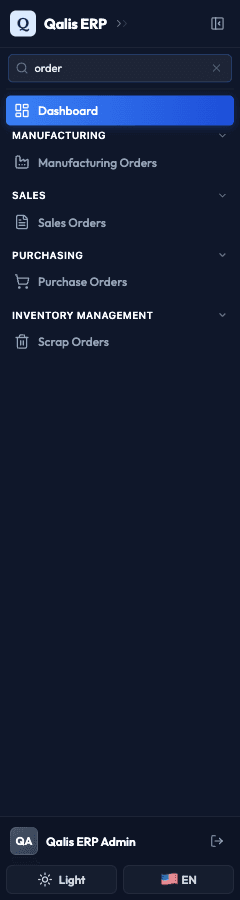 Typing "order" in the filter leaves only the pages with "order" in their name