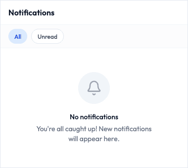 The empty notifications panel showing the all caught up message