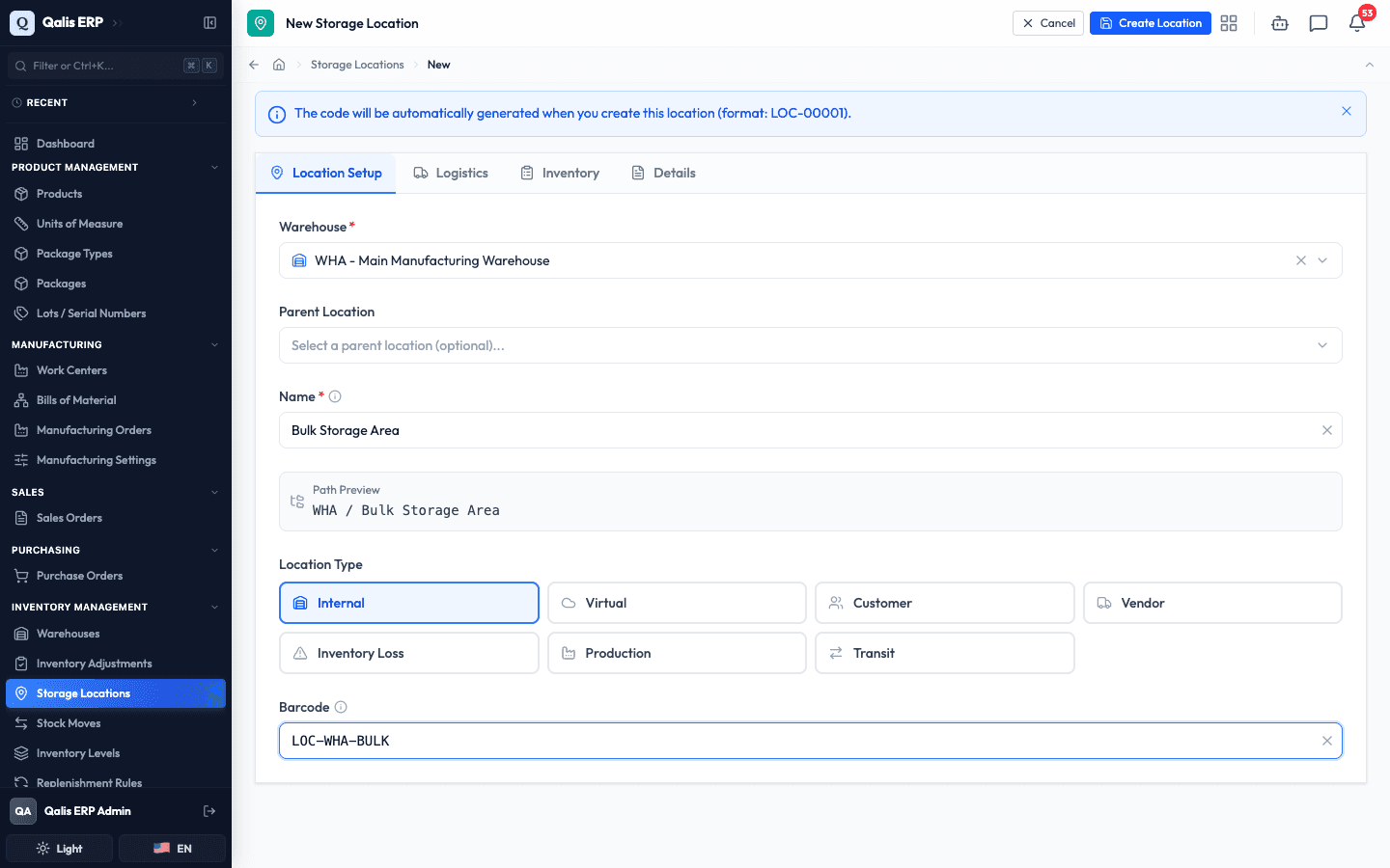 The filled form with a live Path Preview and the Create button now enabled