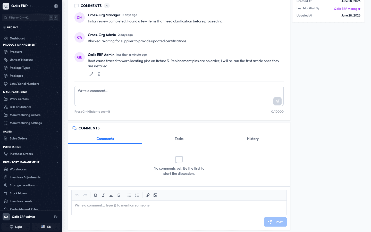 The task after posting, with the new comment added to the discussion