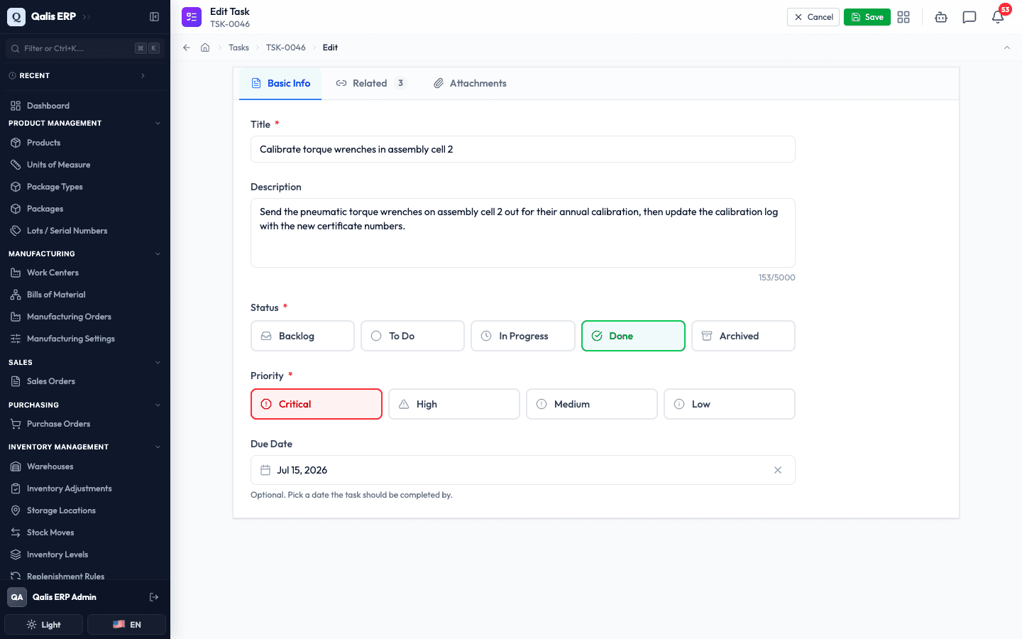 The edit form with the priority changed to Critical