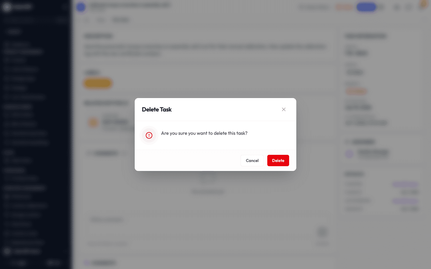 The Delete Task confirmation dialog asking you to confirm before deleting