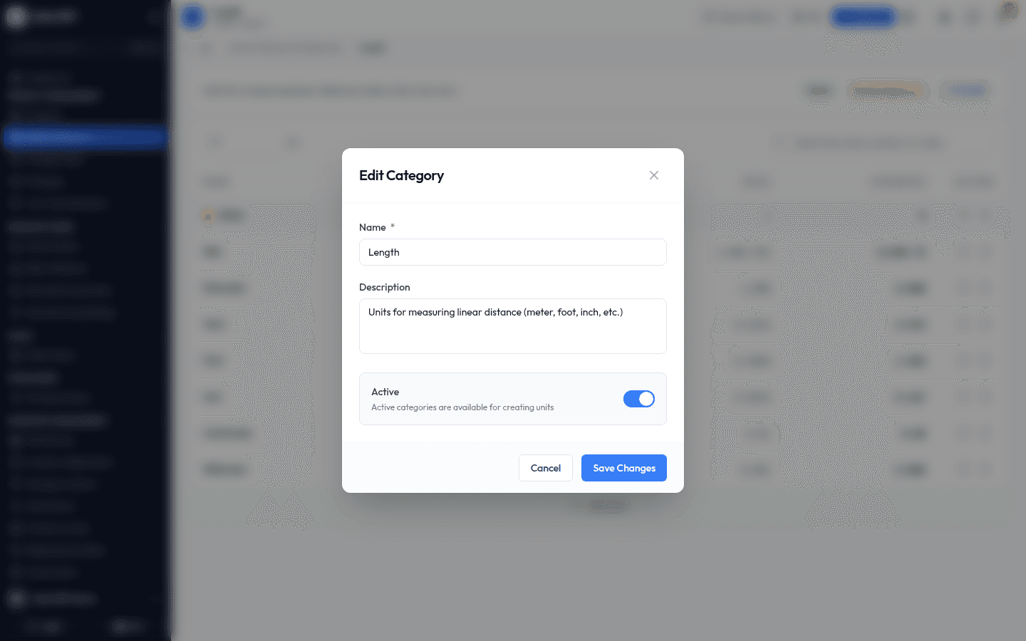 The Edit Category dialog pre-filled with the category's current values