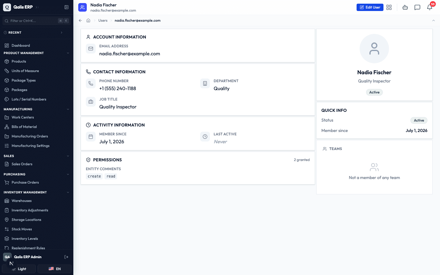 The new Nadia Fischer details page right after the account is created