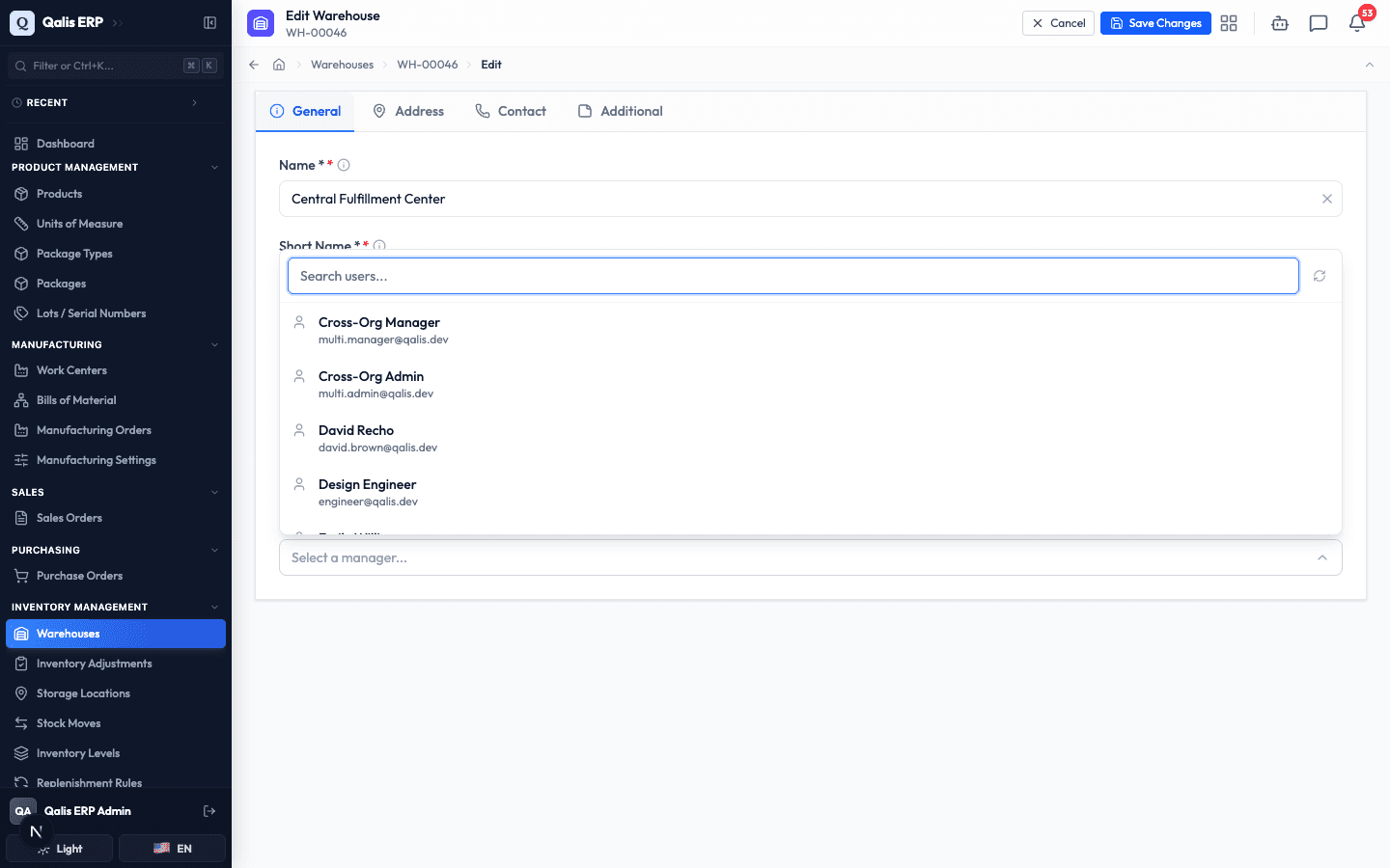 Choosing a manager from the searchable list