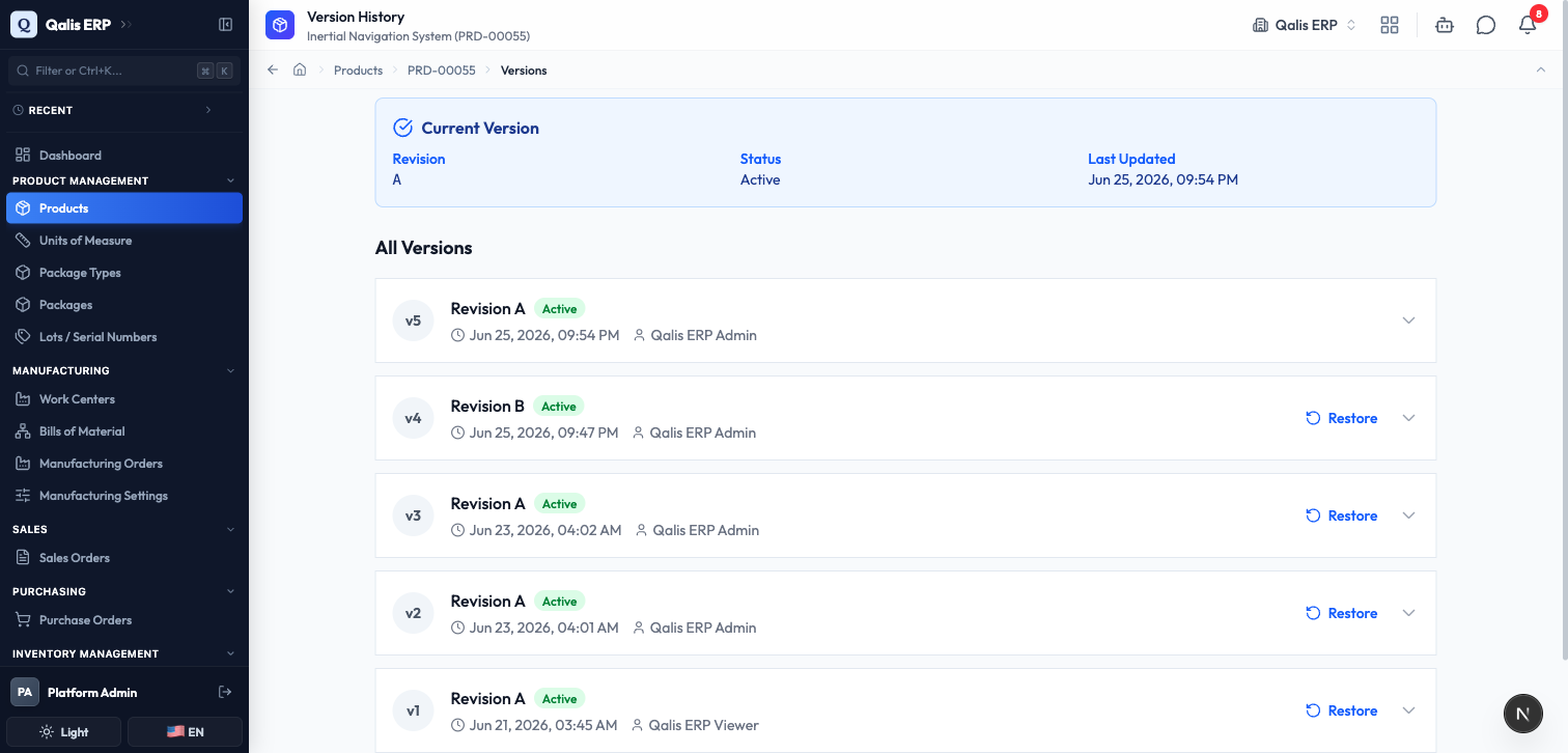 The version list after a restore, showing a new latest version that matches the restored content