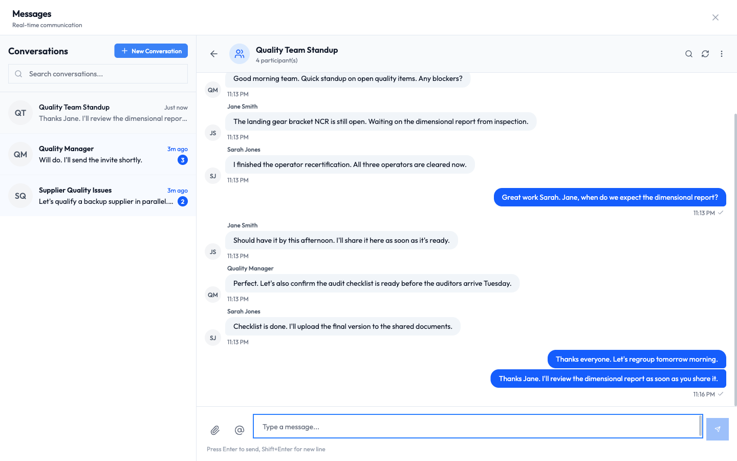 The conversation after sending, with the new message shown as a blue bubble at the bottom