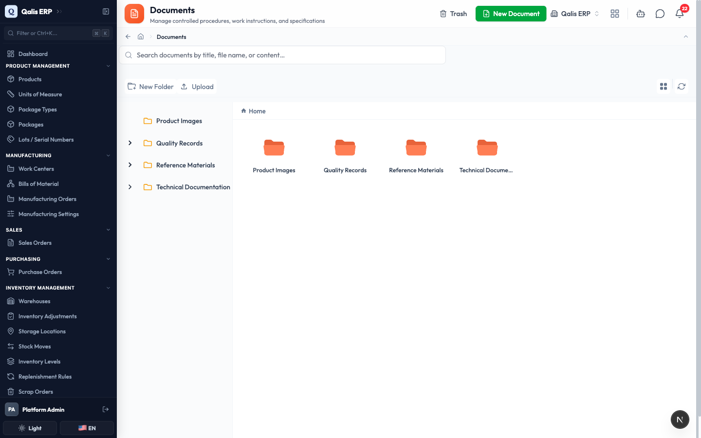 The Documents library showing the top level folders
