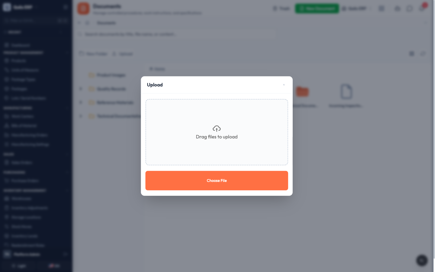 The Upload window with a drag area and a Choose File button