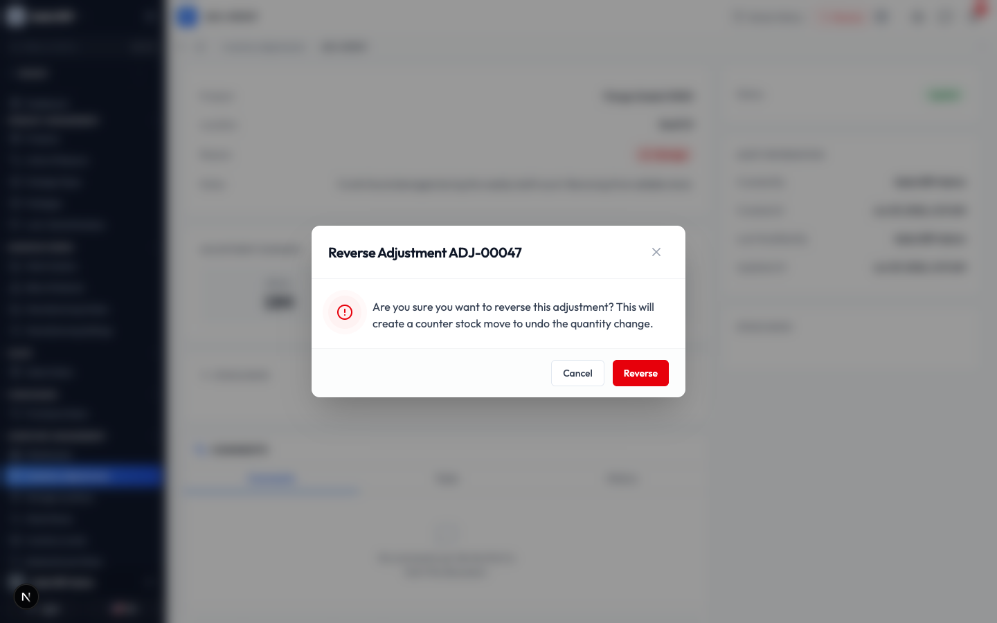The reverse confirmation box asking you to confirm the reversal