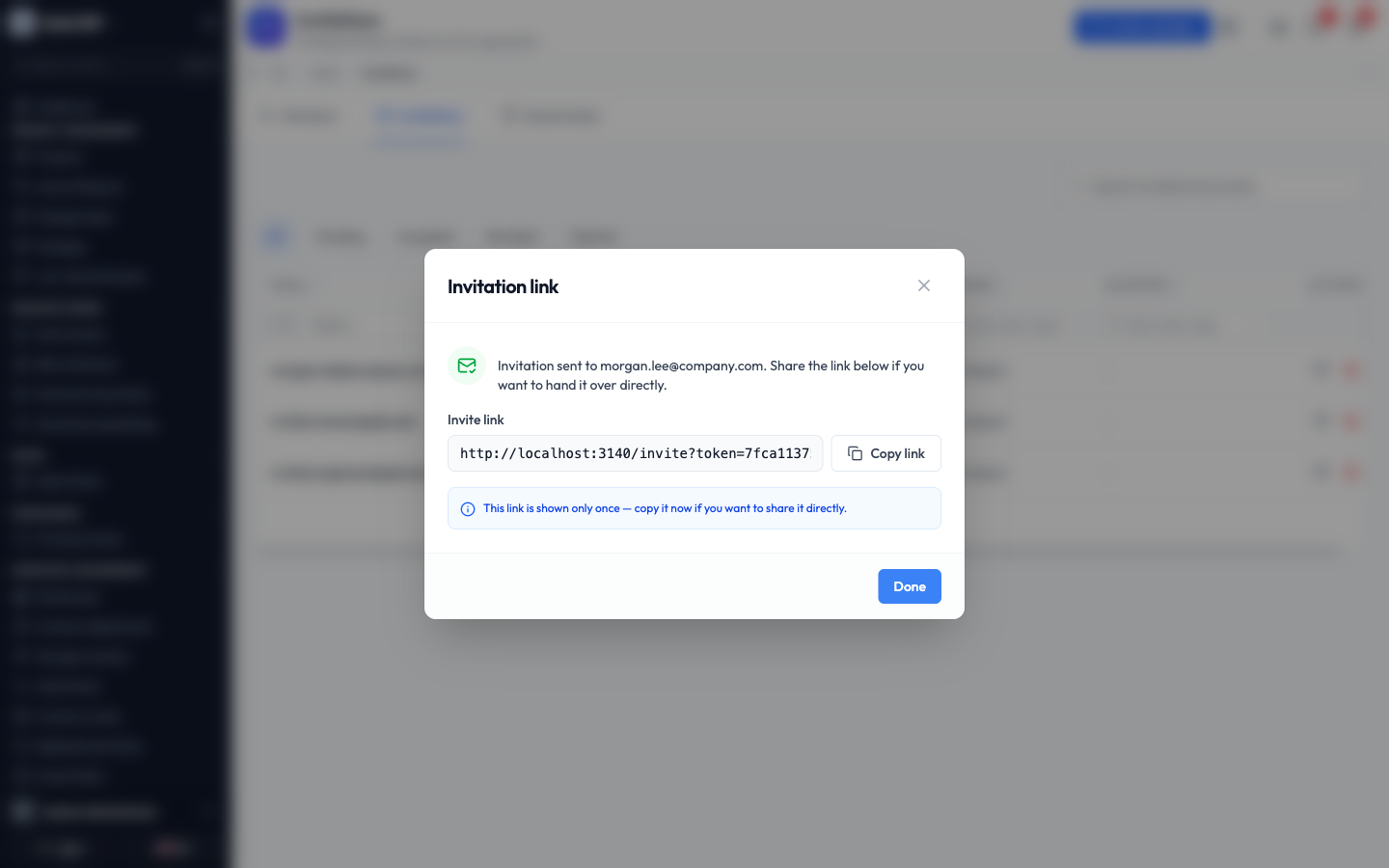 A new link generated by resending the invitation