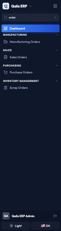 Typing "order" in the filter leaves only the pages with "order" in their name