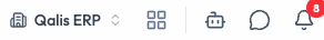 The top bar with the notification bell on the right, showing a red badge with the number 8