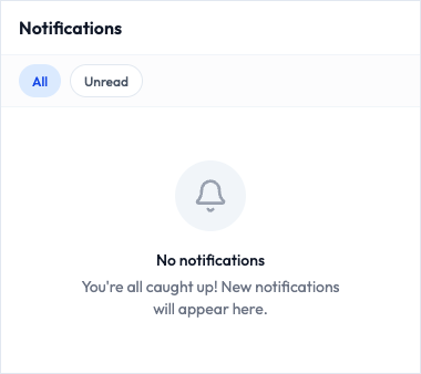 The empty notifications panel showing the all caught up message