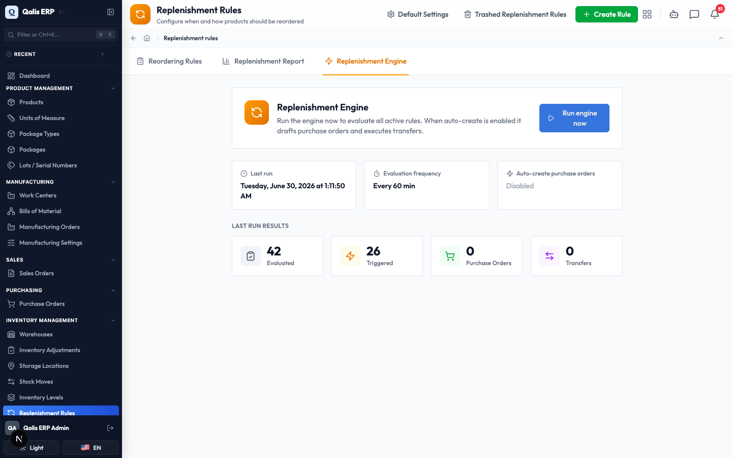 The engine results updated, showing 42 rules evaluated and 26 triggered