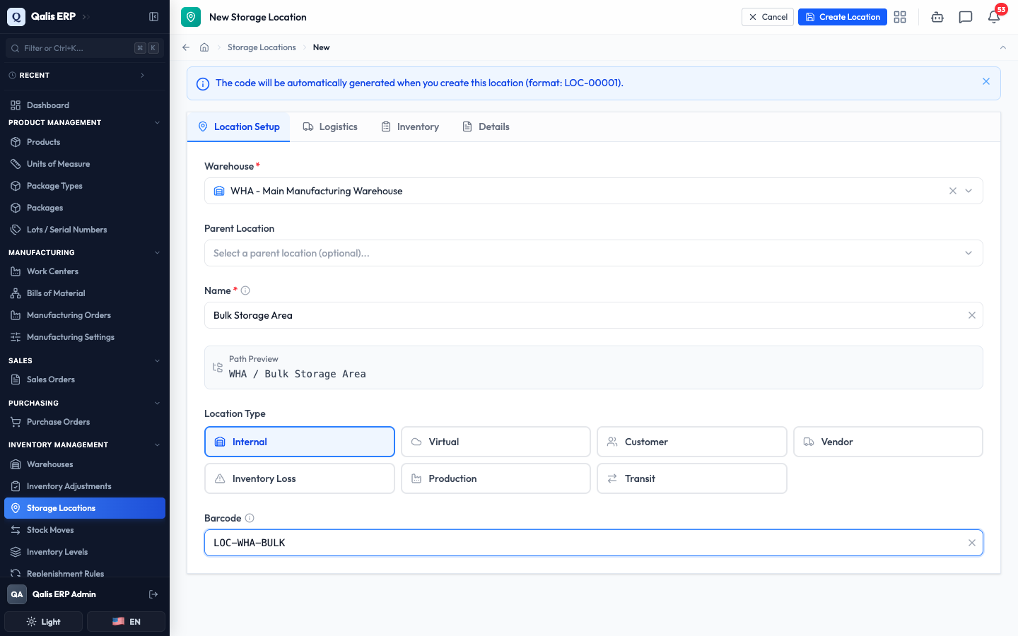 The filled form with a live Path Preview and the Create button now enabled