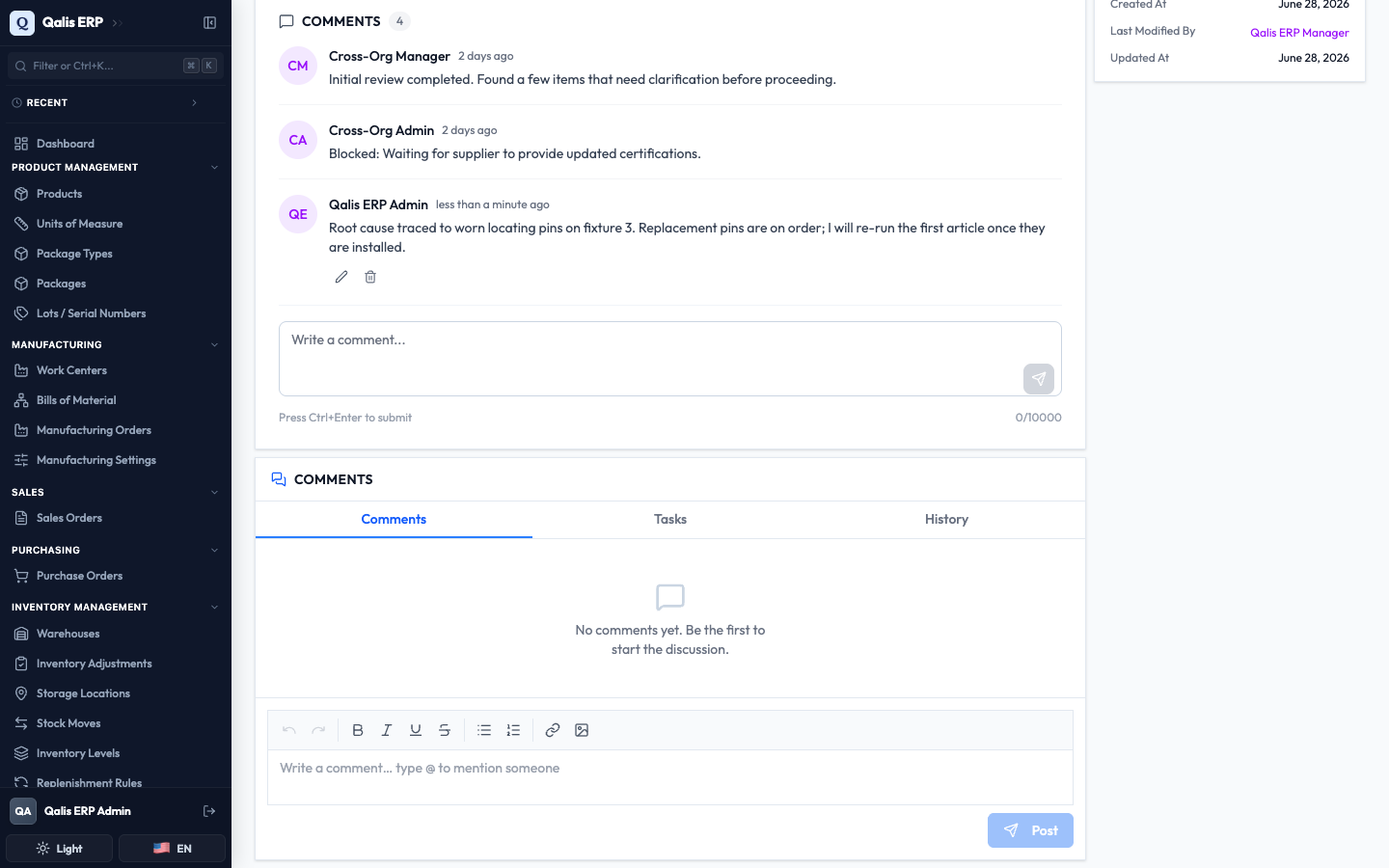 The task after posting, with the new comment added to the discussion