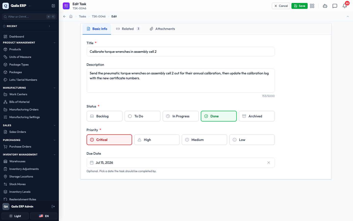 The edit form with the priority changed to Critical