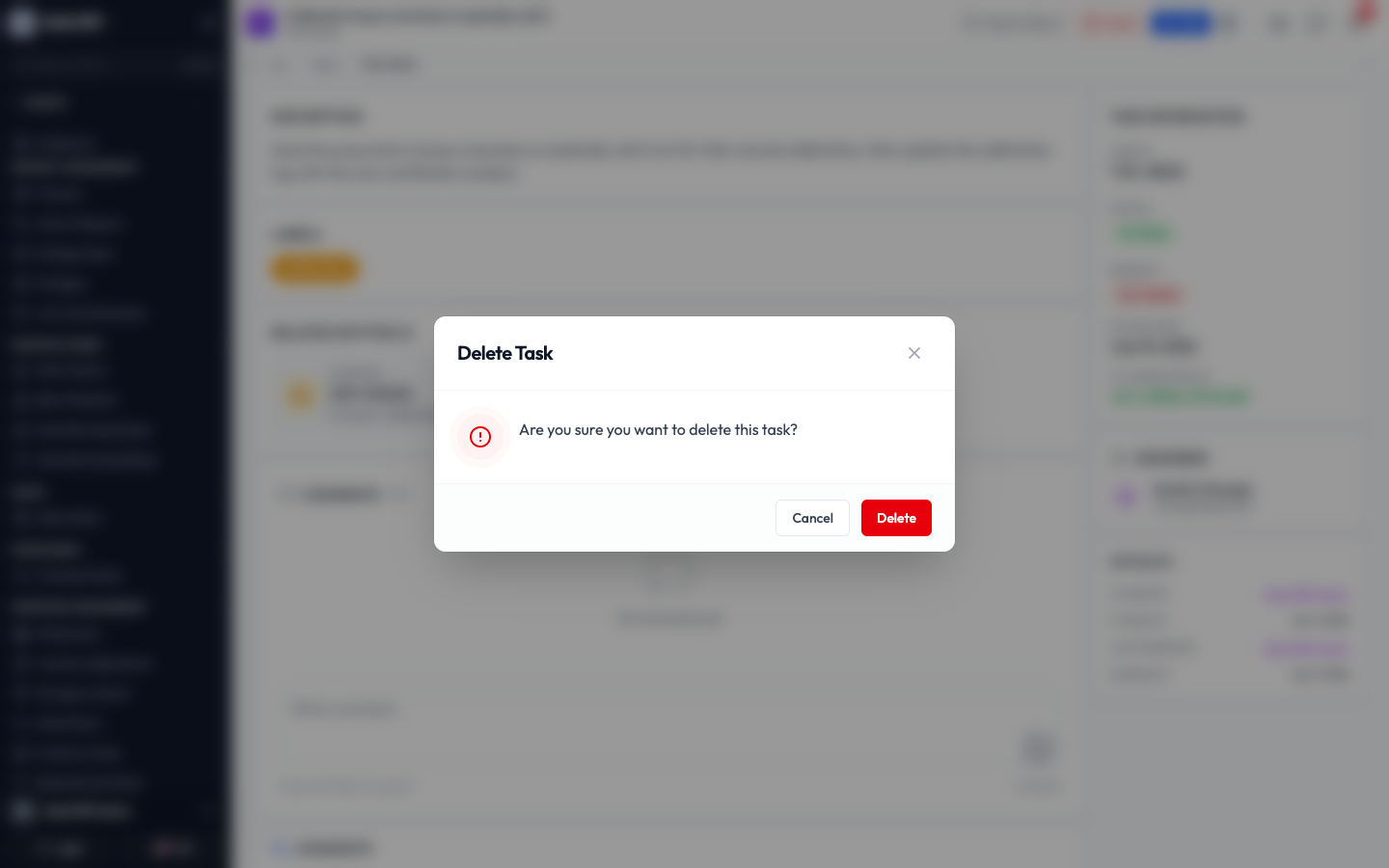 The Delete Task confirmation dialog asking you to confirm before deleting