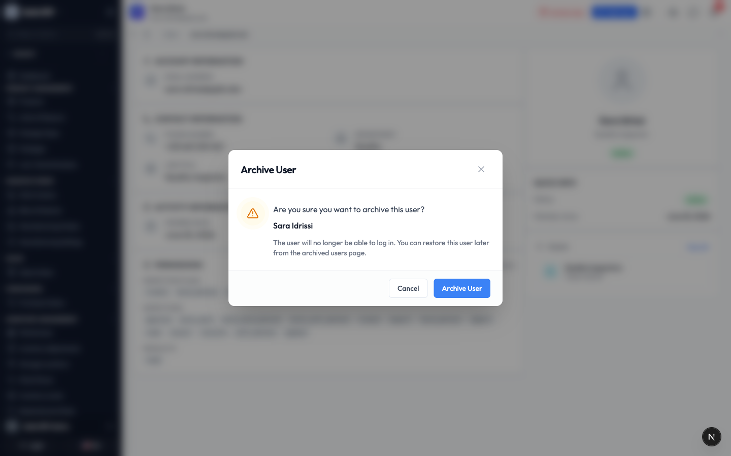 The archive confirmation dialog