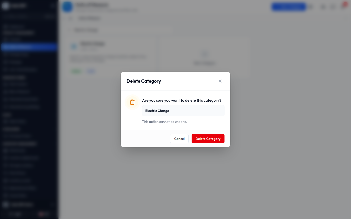 The delete confirmation dialog naming the category