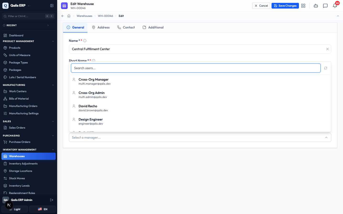 Choosing a manager from the searchable list